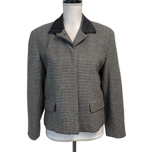 Vintage Evan Picone Blazer Jacket Sz 10 Gray Houndstooth Wool Velvet Equestrian